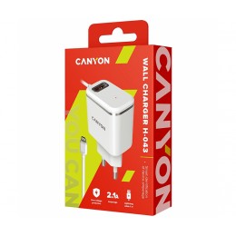 СЗУ CANYON CNE-CHA043WR, 2.1A, 10,5Вт, USBx1, блочок + кабель Lightning, белое