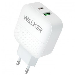 СЗУ WALKER WH-37, 3.4А, 18Вт, USBx1/Type-Cx1, быстрая зарядка QC 3.0+PD, блочок, белое